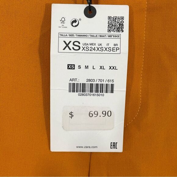 NWT Zara Pants Women's Size XS Mid Rise Flared Flat Front Orange Yellow Trousers - Picture 5 of 9